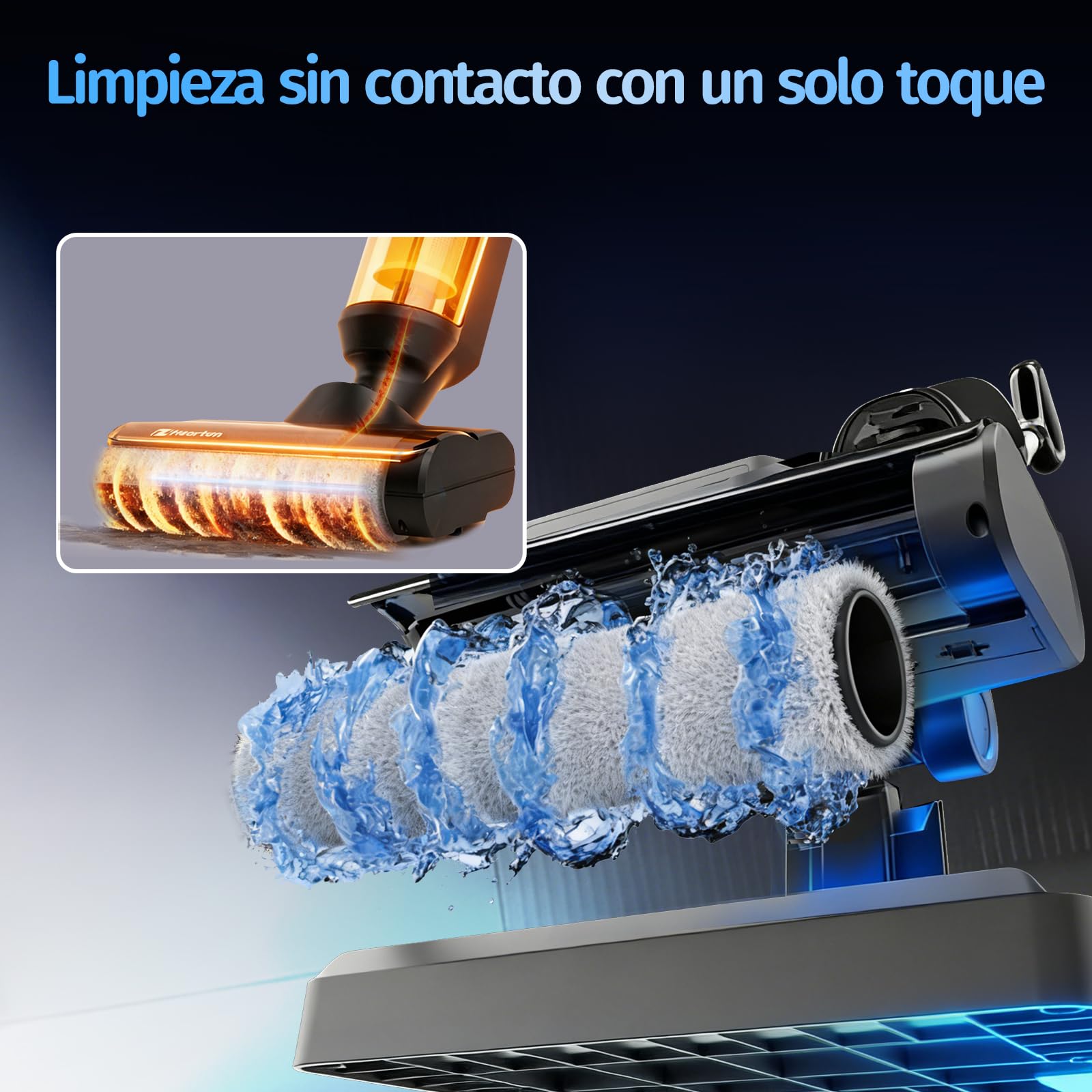 Hearten Aspiradora Fregona,Fregona Aspiradora Inteligente 3 en 1 – Aspirador con Función de Lavado, Autolimpiable, Antienredos, Pantalla LED, 0,7 mm, Autoajuste, para Suelos y Pelo de Mascotas