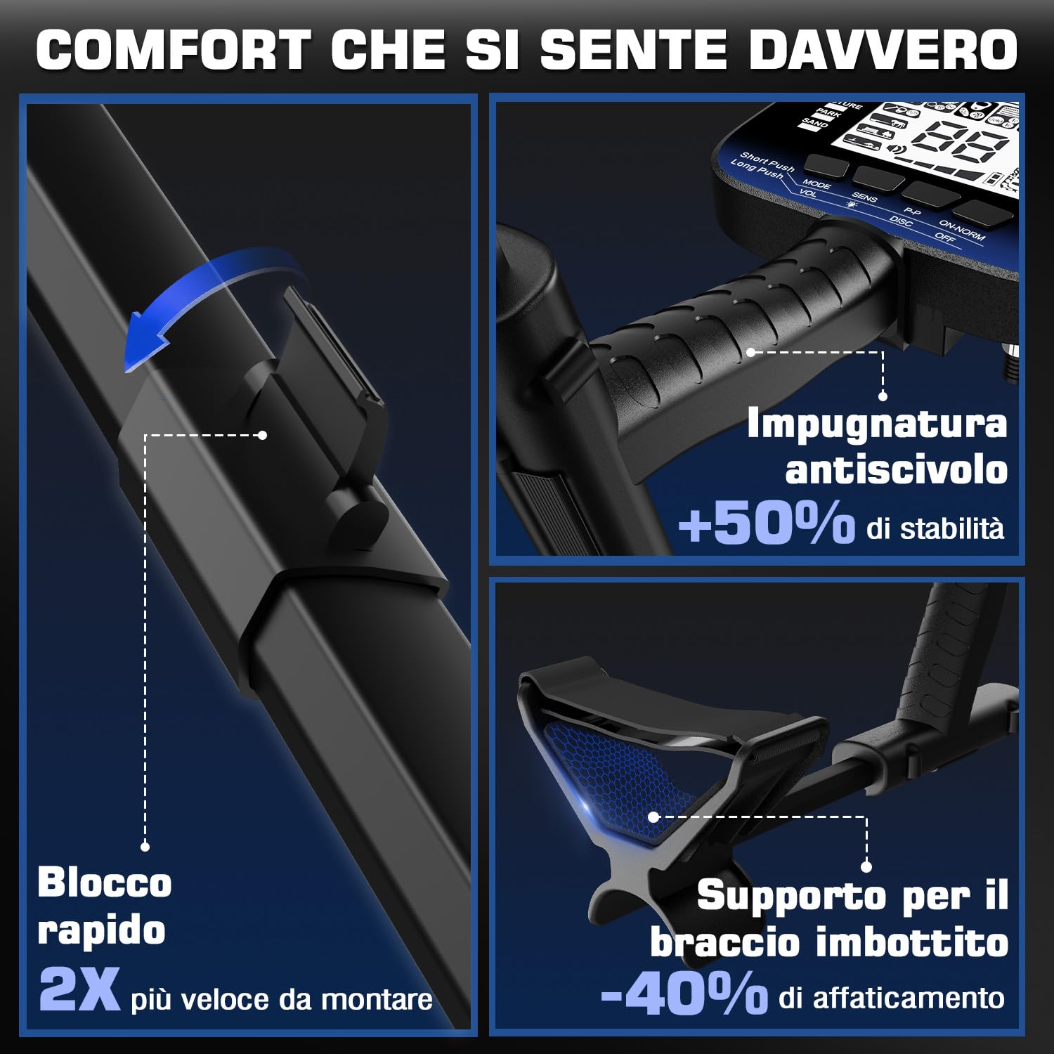 DR.ÖTEK Metal Detector Professionali per Adulti e Bambini, Impermeabile per Oro con Pinpoint e Terreno, Abbinamento Rapido, 6 Modalità, Alta Precisione, Leggero e Facile da Usare,Blu