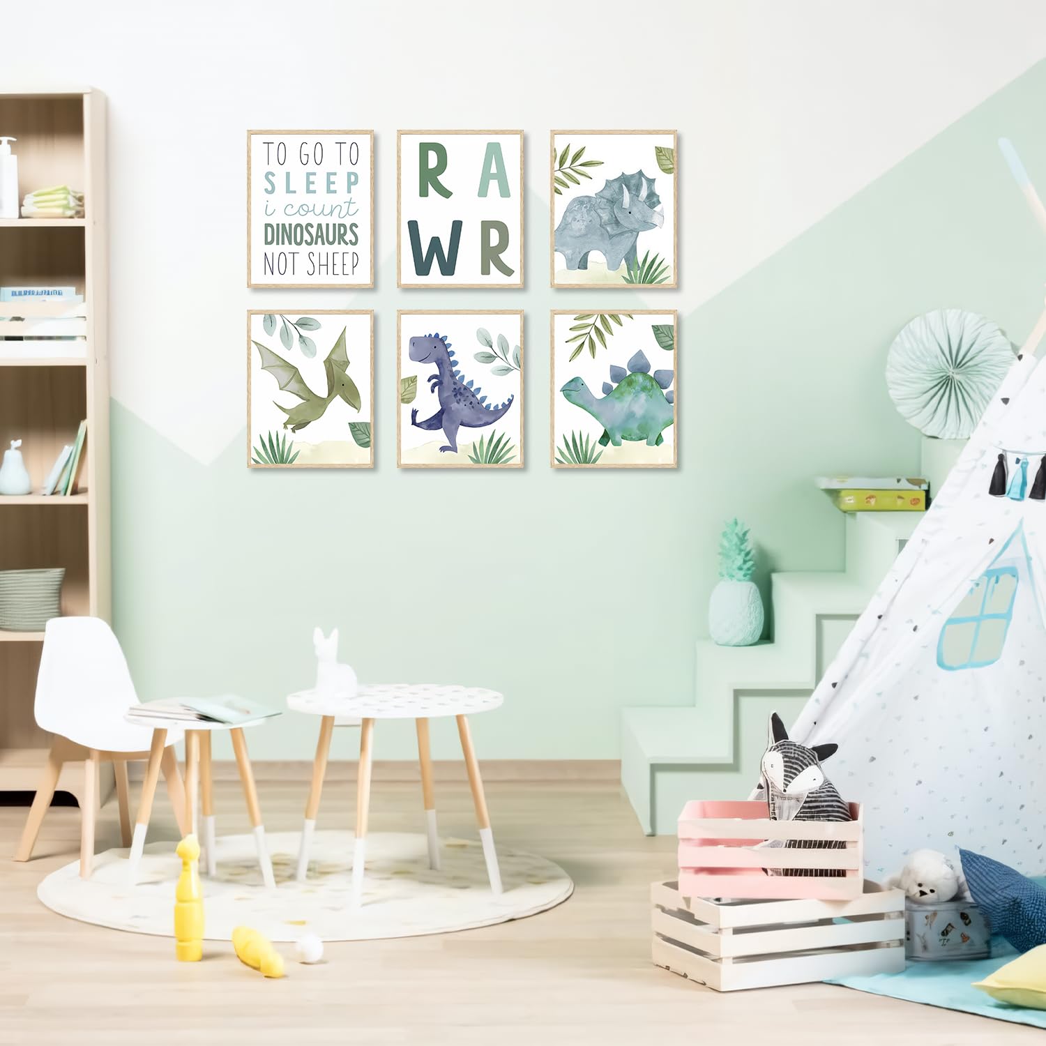 Dazzlewall Abstract Dinosaur Wall Decor Poster Cartoon Watercolor Wall Poster for Kids Boys Room Decor 8x10 in Unframed Set of 6 - Image 3
