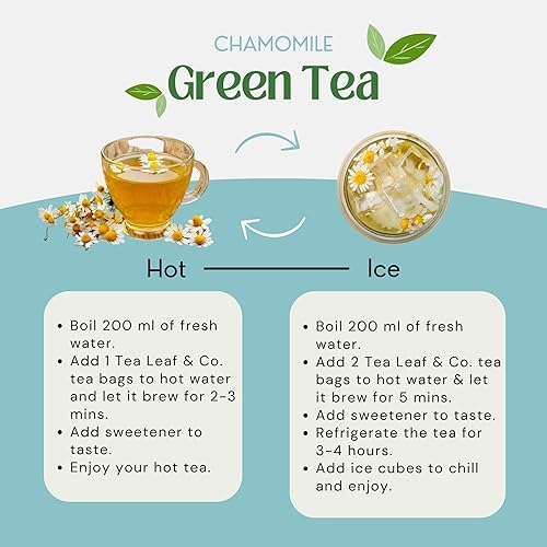 Miniatura 4 de Tea Leaf & Co. Bolsas de té verde de manzanilla (50 unidades), té verde con extracto de limón y citronela, té verde con cafeína, real y natural,