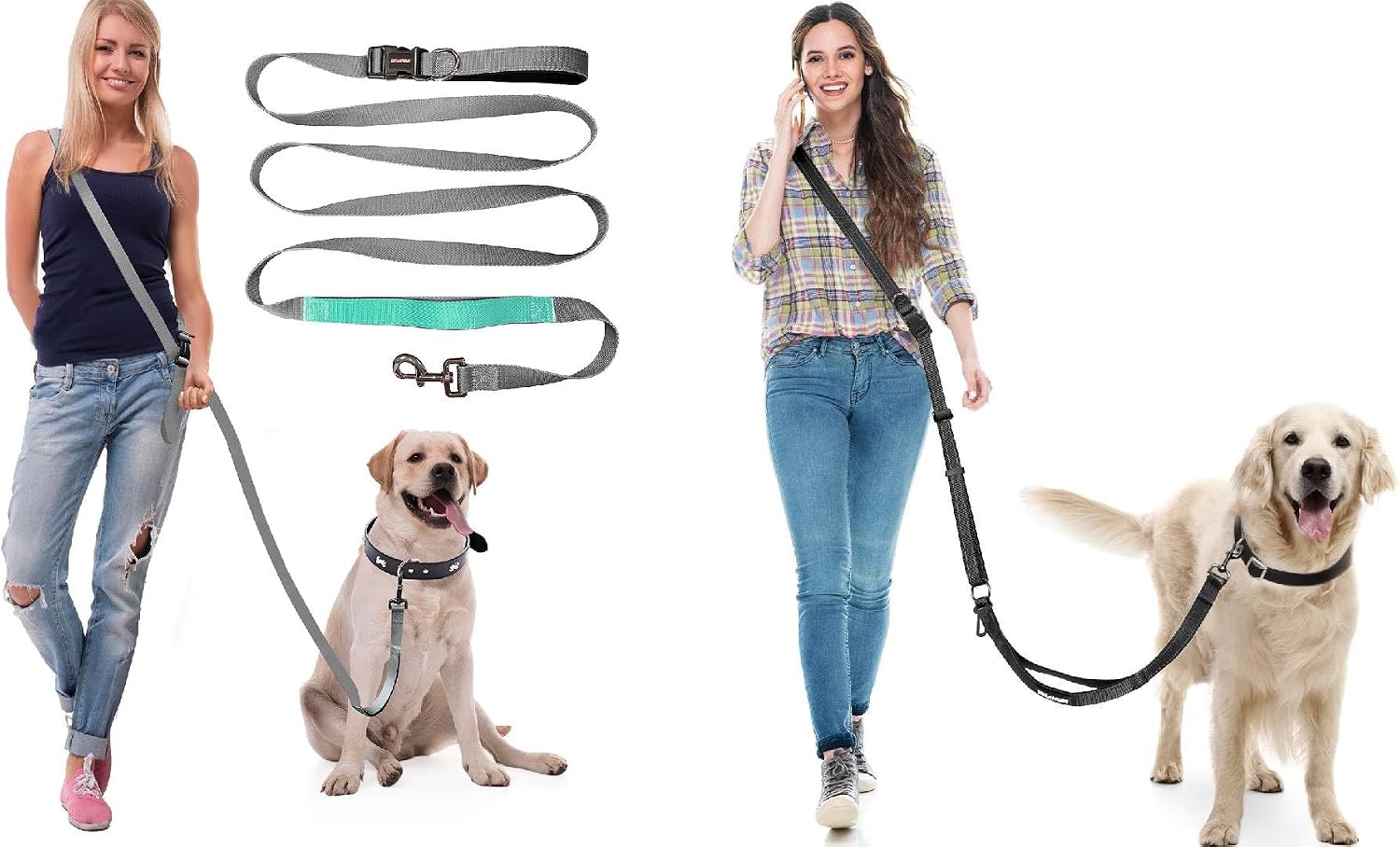 5.3-8.9 ft Medium-Size and a 5.9-9.5 ft Hands-Free Dog Leash with car Seatbelt.
