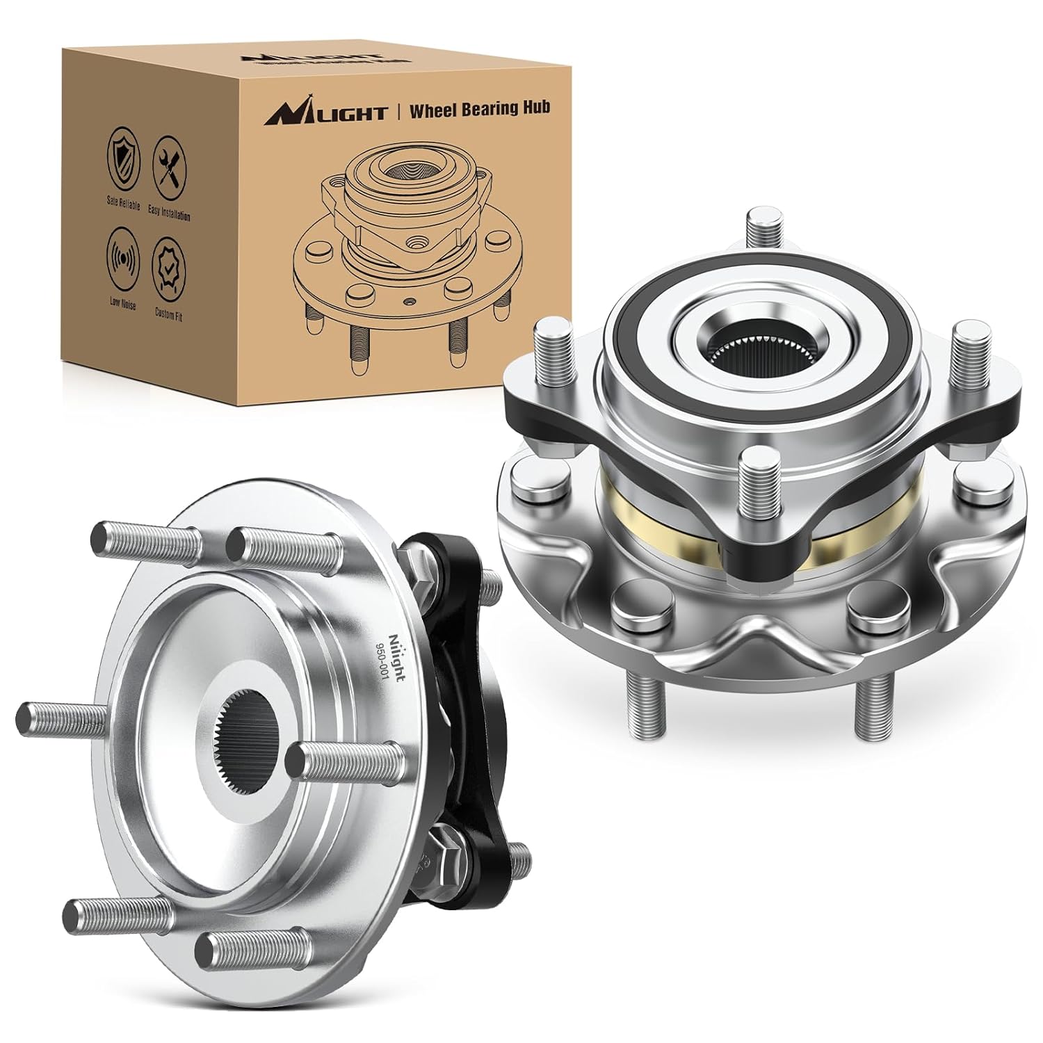 Nilight 950-001 Front Wheel Hub Bearing Assembly 2-Pack for Toyota Tacoma 2005-2021, 4Runner 2003-2021, FJ Cruiser, Lexus GX460 GX470 4WD 6-Lug