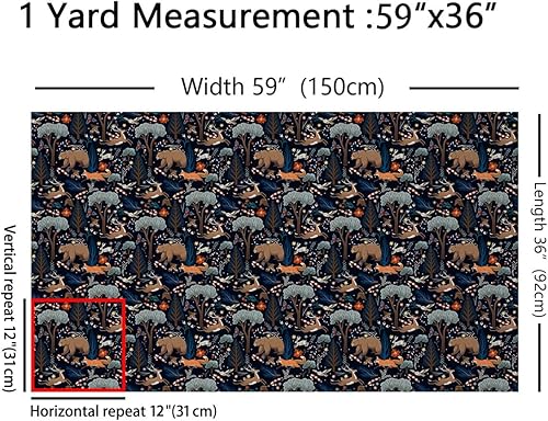 Miniatura 2 de The Yard - Tela floral vintage de copos de nieve de ciervo, oso de ciervo, para niños, adolescentes, estilo granja, animales salvajes, plantas