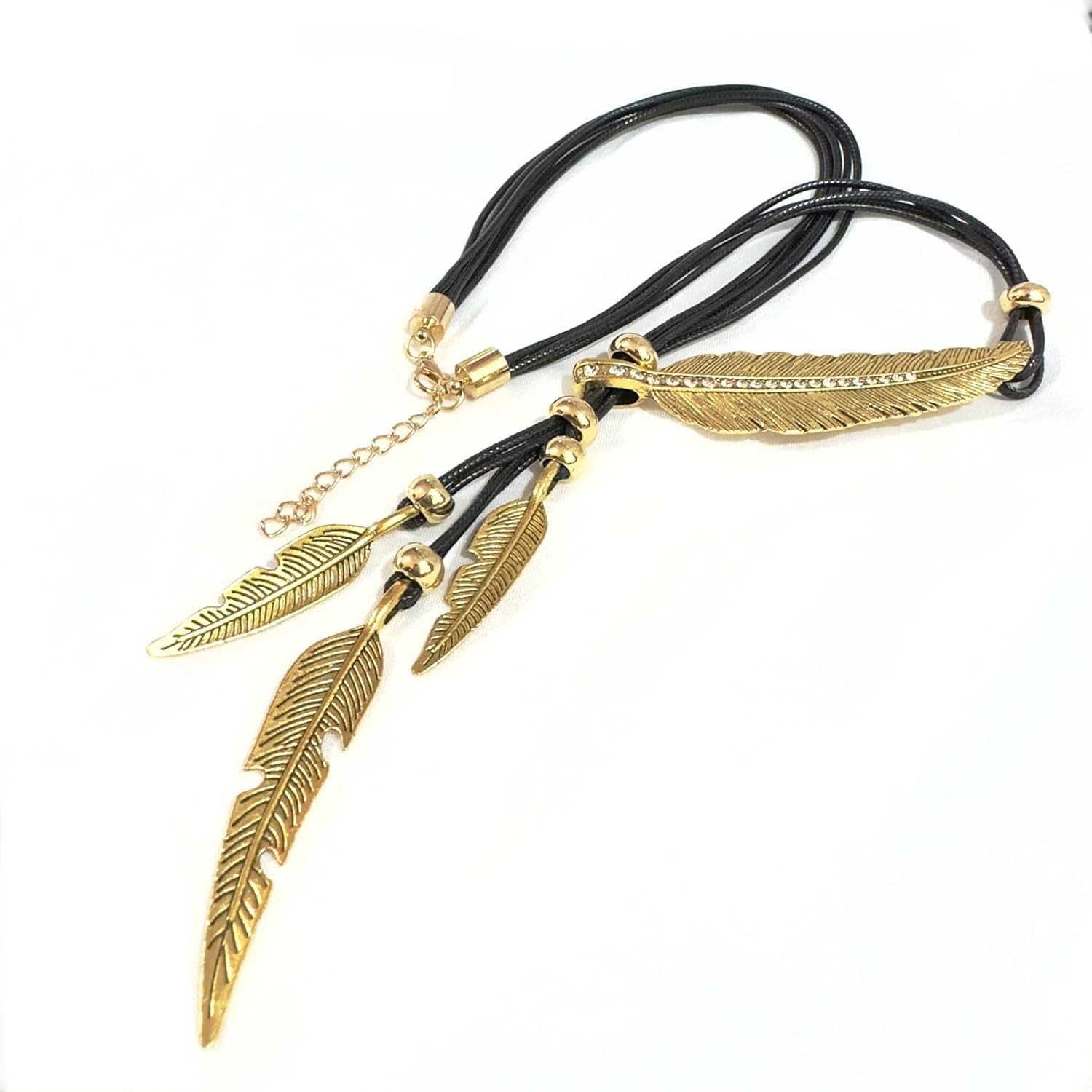 Bohemian Style Rope Chain Leaf Feather Pattern Pendant Necklace Fashion Accessories for Women - Image 3