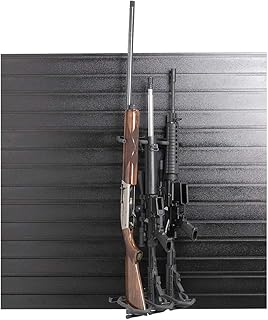 Hold Up Displays 3 Gun Rack and Rifle Storage for Slatwall Holds Winchester Remington Ruger Firearms and More - Two Piece Adjustable Angle - Heavy Duty Steel - Made in USA HD80-3SW - Hold Up Displays