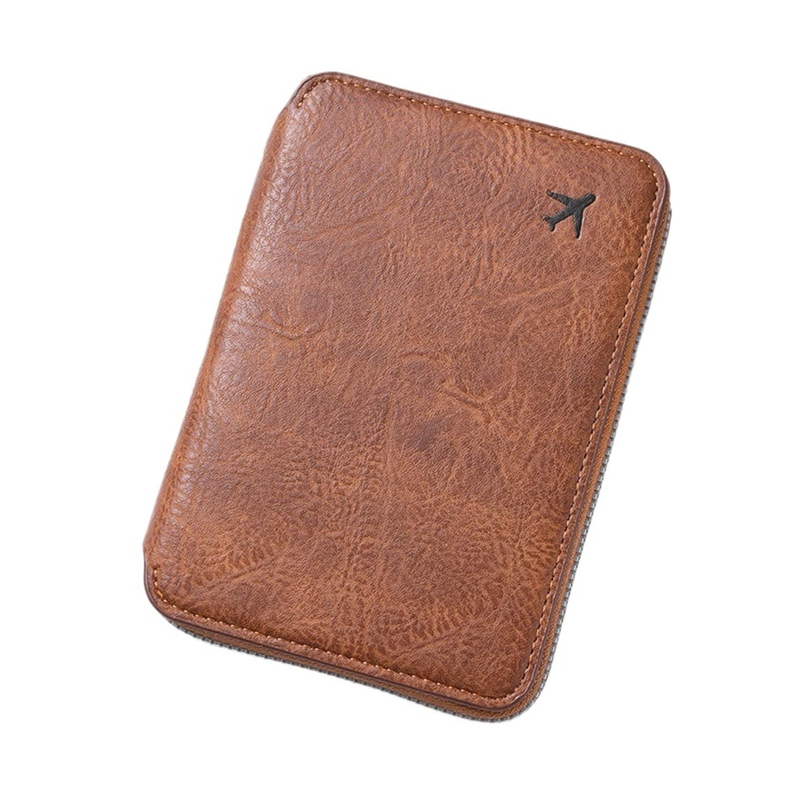 Porta Passaporto Custodia for passaporto identificativo con cerniera, carta organizzatore for biglietti di grande capacità, custodia da viaggio Per Documenti Di Viaggio(Brown)