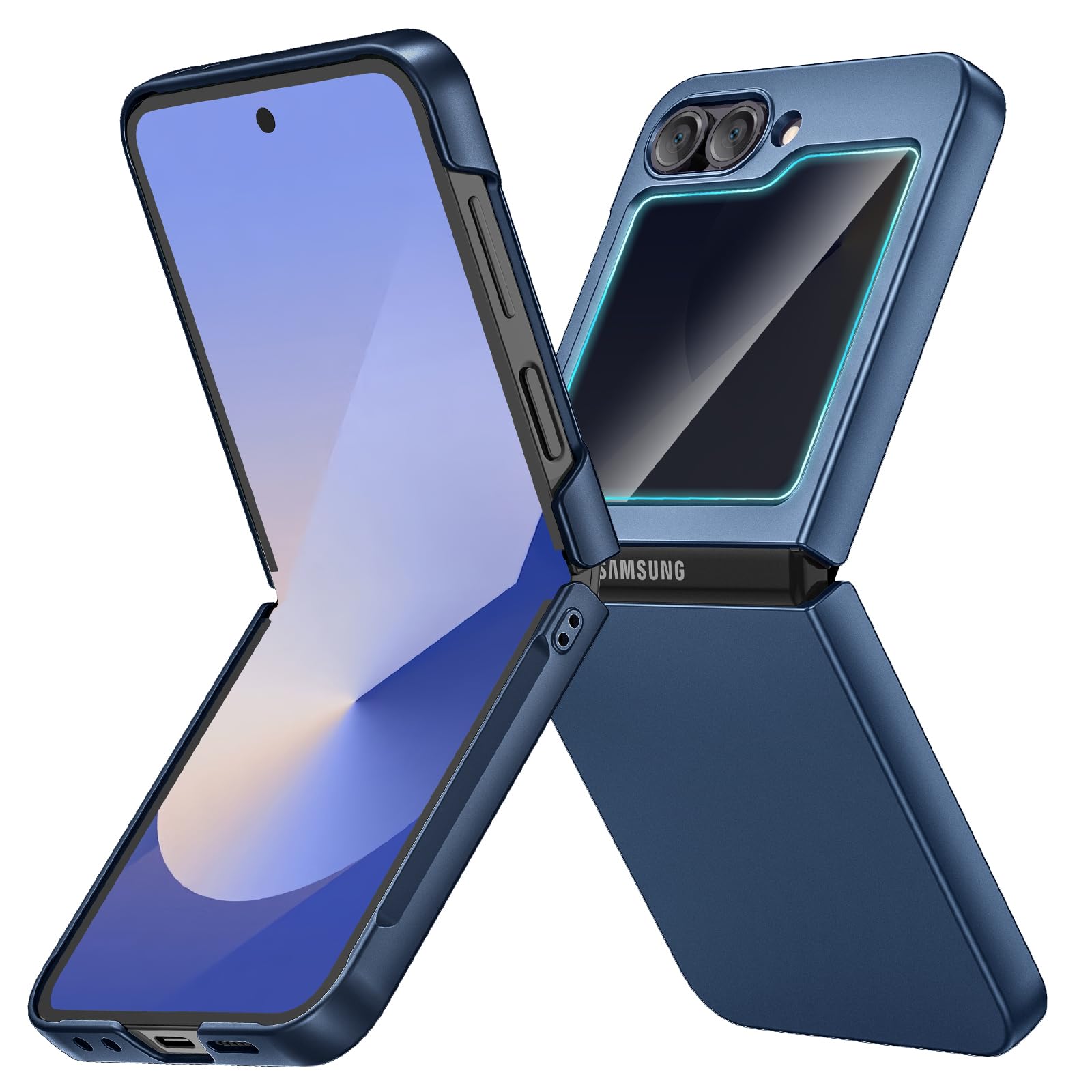 Ruky for Z Flip 6 Case Built-in with Privacy Screen Protector, Blue | Support Wireless Charging, Full Body Cover Shockproof Hard PC Ultra-Thin Phone Case for Samsung Galaxy Z Flip 6, Blue