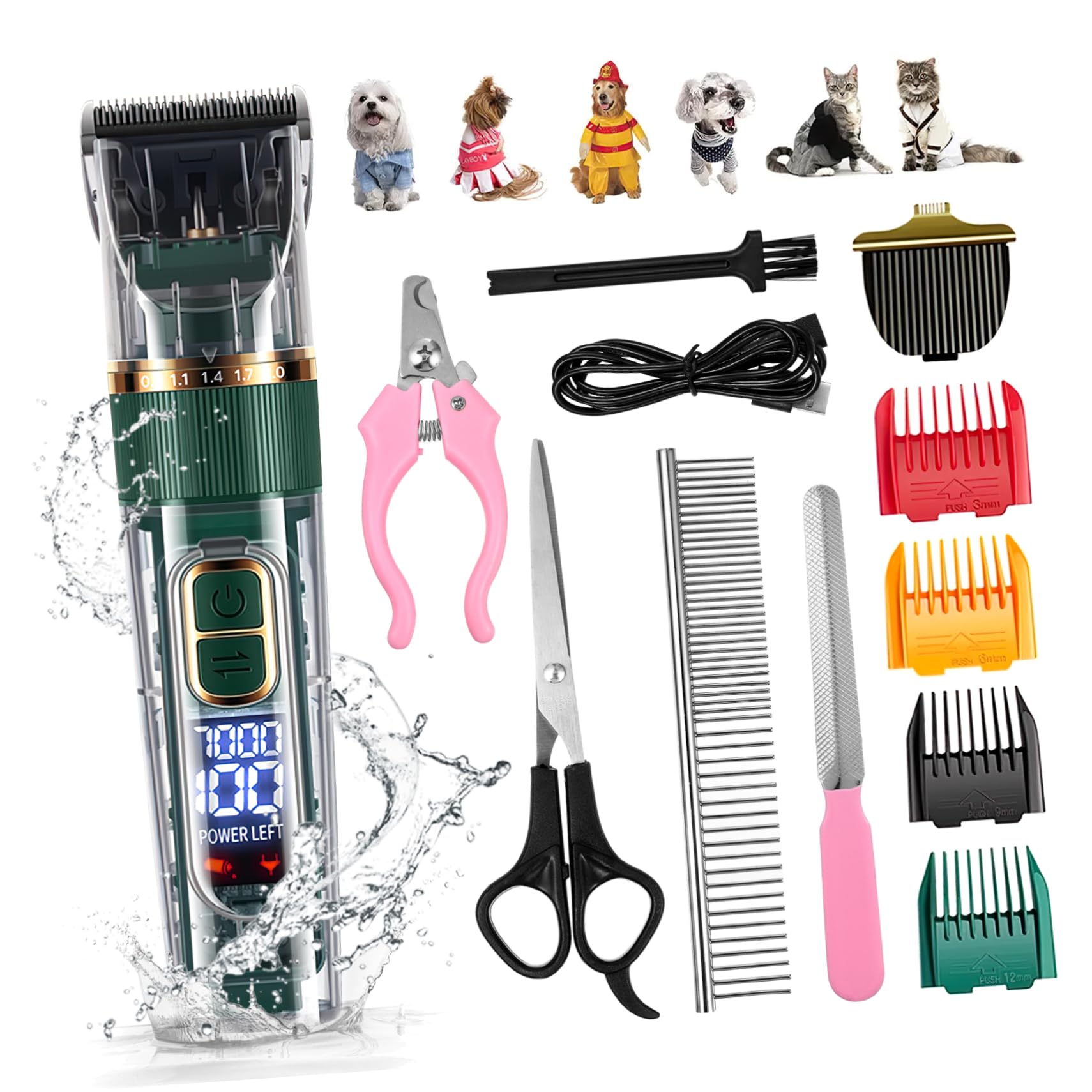 Tondeuse pour chien silencieuse et lavable Kisangel, kit de tonte sans fil pour chat 11 pièces