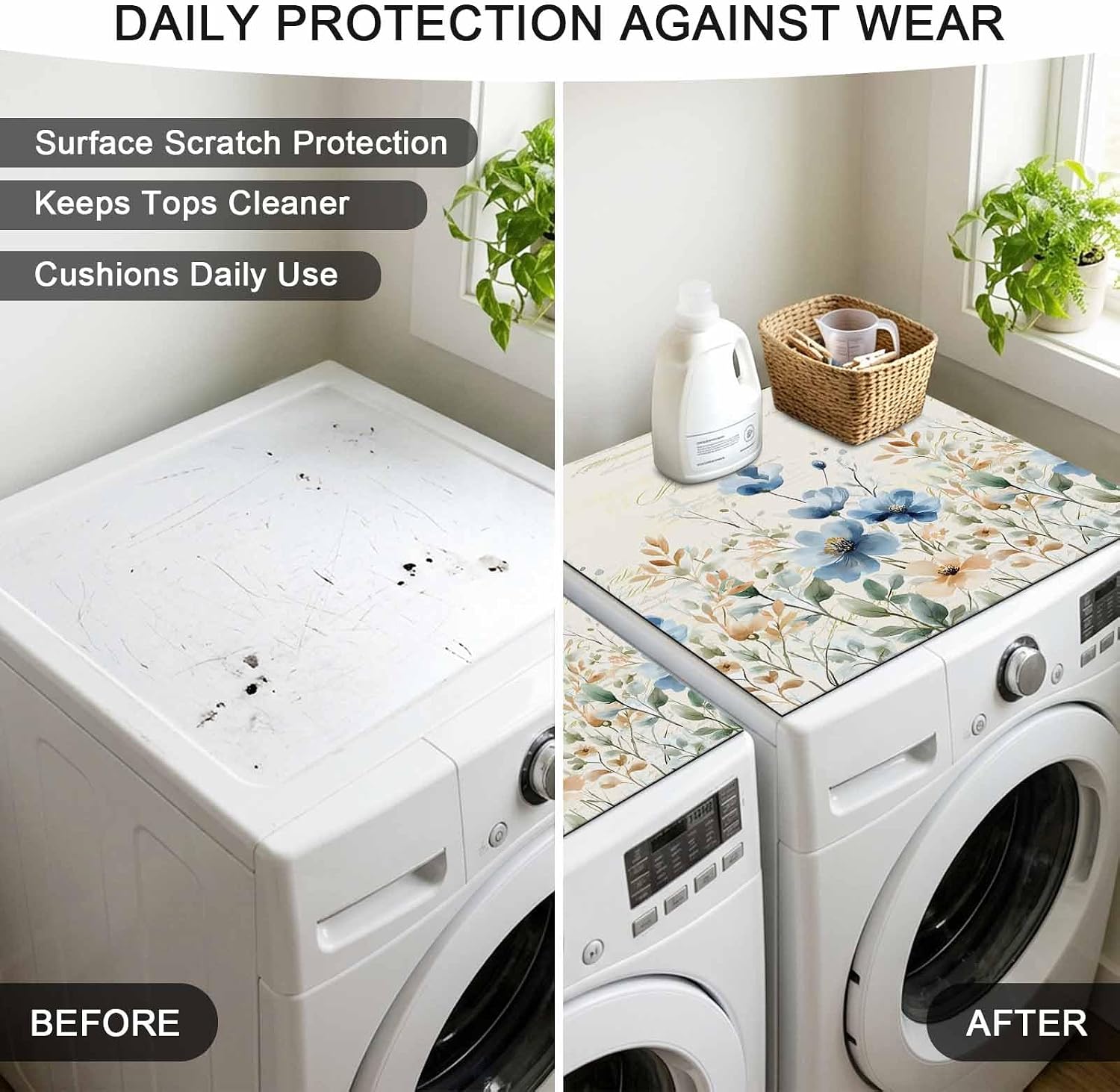 Washer and Dryer Topper Protector Mat 23.6"x19.7", Blue Spring Floral Non-Slip Washing Machine Top Cover, Diatomite Dustproof Washer Dryer Topper for Laundry Room Organization Summer Botanical Vintage image 4