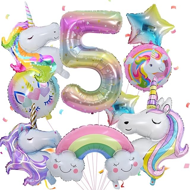 Unicorn Balloons 5th Birthday Decorations for Girls, 5th Unicorn Party Decoration Balloons, Number 5th Birthday Balloons with Unicorn Foil Balloons for Birthday, Girl Unicorn Theme Party Supplies