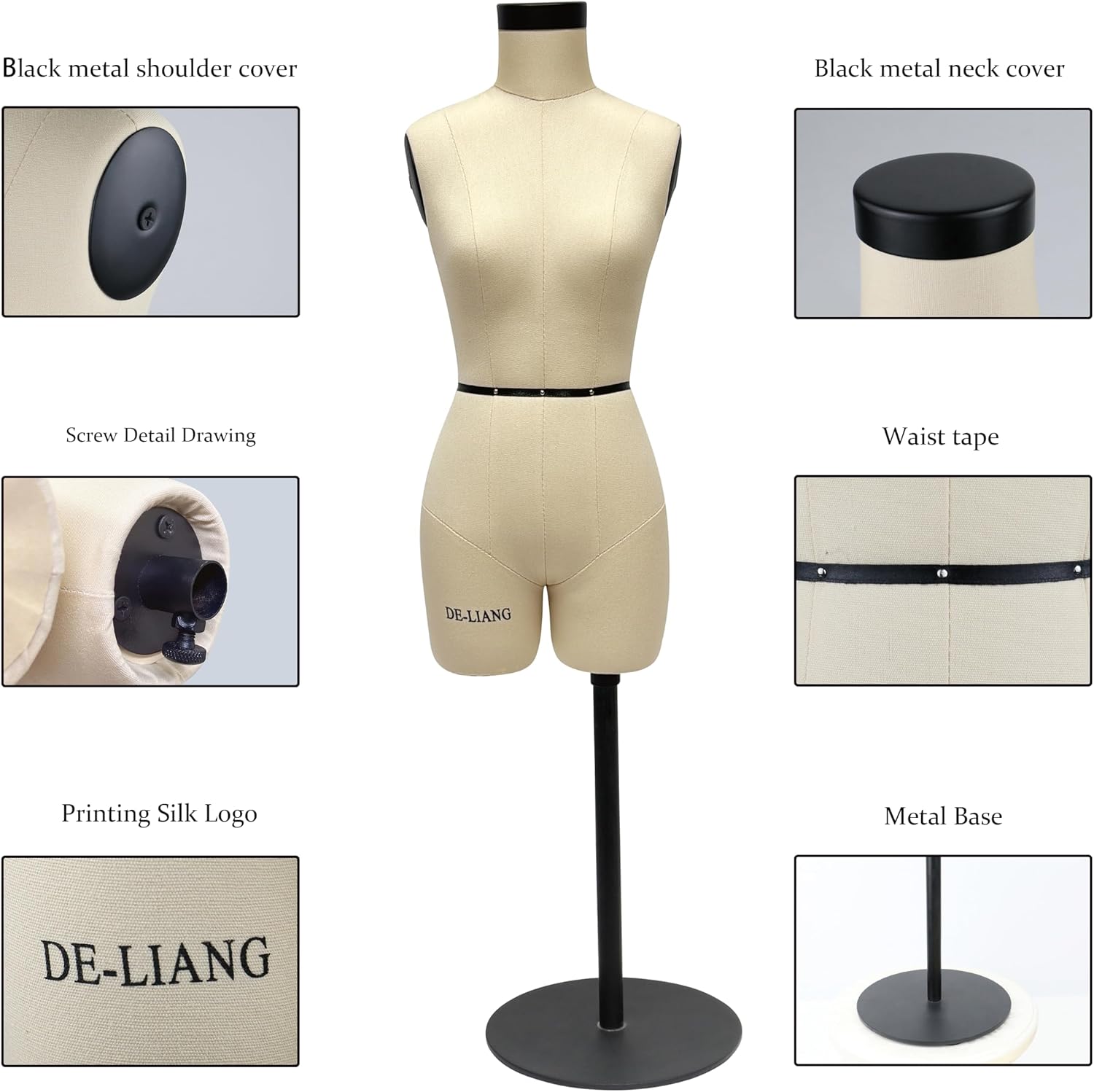 Half Scale Dress Form (Not Adult Full Size) 1:2 TabletopMiniature Sewing Half Size Mannequin Not Fully Pinable Dressmaker Dummy 43cm Body Height Female Torso Tailor Model for Draping Beige