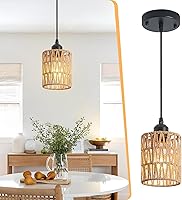 Vista 1 de Rattan Chandelier Pendant Lights Kitchen Island,Farmhouse Boho Chandeliers Adjustable Height Hanging lamp for Dining Room,Small Kitchen Ceiling