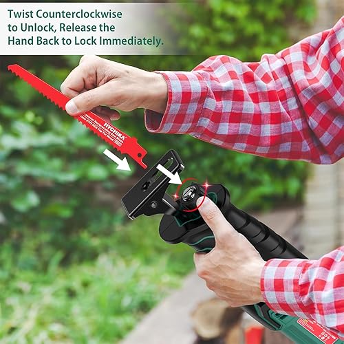 Miniatura 9 de HYCHIKA Sierra alternante inalámbrica de 20 V, sierra eléctrica de batería con batería de litio de 2.0 Ah, velocidad variable de 0 a 3000 rpm, 6