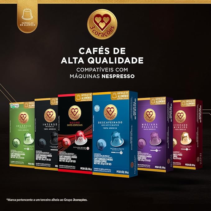 3 Corações Cápsulas de Café Cerrado Mineiro, Compatíveis com Nespresso, contém 10 cápsulas 3 Corações Cápsulas de Café Cerrado Mineiro, Compatíveis com Nespresso, contém 10 cápsulas