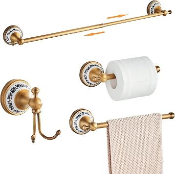 Antique Bronze Bathroom Hardware Set,Adjustable Towel Rack, Toilet Roll Paper Holder,Hand Towel Holder,Hook, Bathroom Accessories Set Wall Mounted