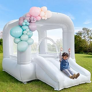 Bounce House,White Bounce House with Slide,Bouncy Castle for 3-6 Kids, 8.33ft L x 5.4ft W x 6.17ft H, Indoor/Outdoor, Castle Theme