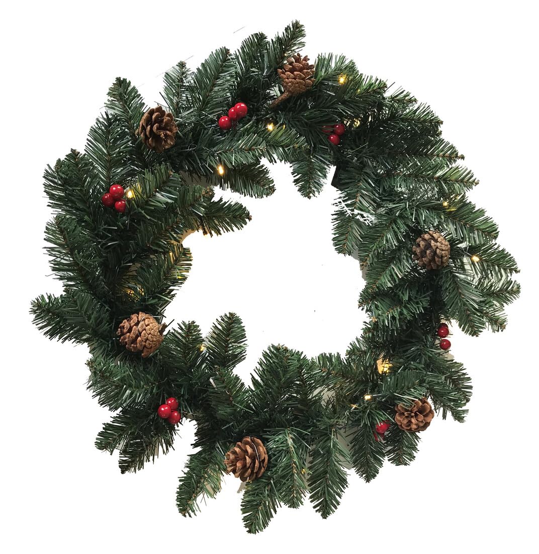 Couronne LED de Noël 60cm glowster avec pommes de pin et boules pour décoration de fête