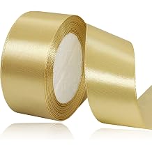 Gold Satin Ribbon 1-1/2 Inches x 25 Yards, Solid Color Fabric Ribbon for Gift Wrapping, Crafts, Hair Bows Making, Wreath, Wedding Party Decoration and Sewing Projects
