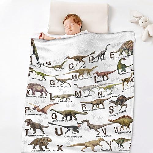 Miniatura 8 de Manta de franela con diseño del alfabeto de dinosaurio, ultra suave y acogedora, manta de forro polar ligera y mullida, manta de felpa cálida para