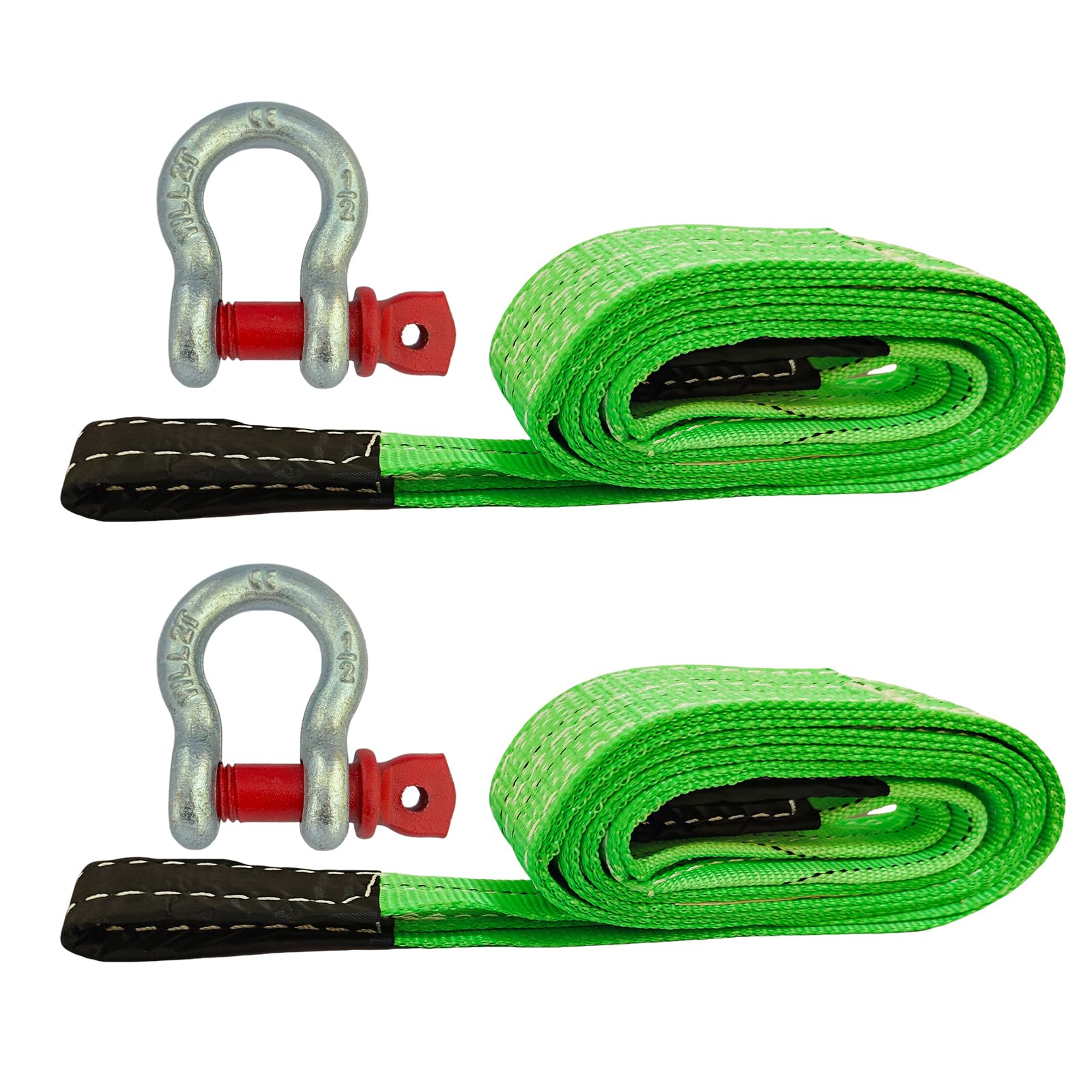 HENBOW Lot de 2 sangles de levage | Sangle de 5,1 cm × 1,9 m avec manilles à anneau en D | Charge de travail de sécurité de 1995,8 kg et charge de rupture de 7983,2 kg | Sangle de récupération pour