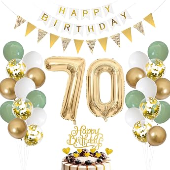 70th Birthday Decoration Sage Green Balloon for Men Women Balloon Green White Gold Number 70 Foil Balloon Cake Decoration for 70th Decoration