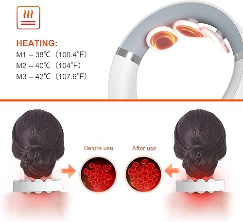 Miniatura 4 de Masajeador de cuello con calor, dispositivo de masaje cervical inalámbrico, 9 modos y 50 de intensidad, masaje con temporizadores ajustables