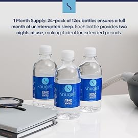 Snugell Distilled Water for CPAP Machines, Travel Size Bottles (24 -Pack, 12 oz Each) - Up to 1 Month Supply - Clean, Multi-Use, Travel-Friendly, Made in USA