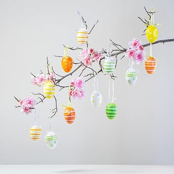 com-four® Easter eggs for hanging hand-painted Easter decoration in great colours decorative Easter eggs with many patterns and beautiful designs.