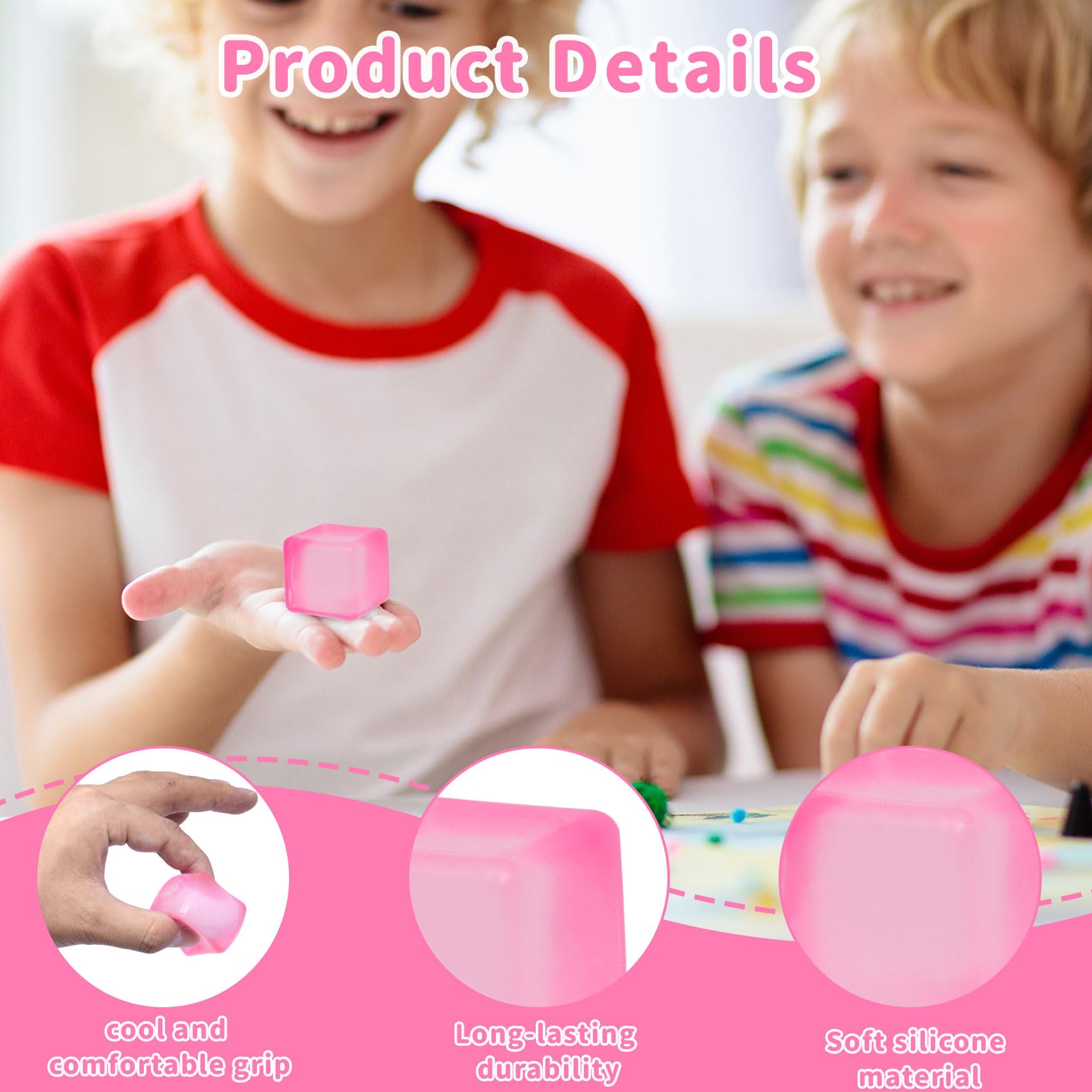 Graphinza Nices Cubes Squeeze Toys Taba Squishy Squishy Cubes Ice Cube Fidget Toy Sensory Fidget Toys Stress Cube Anxiety Relief for Kids and Adults Small Blue (pink) - Image 3