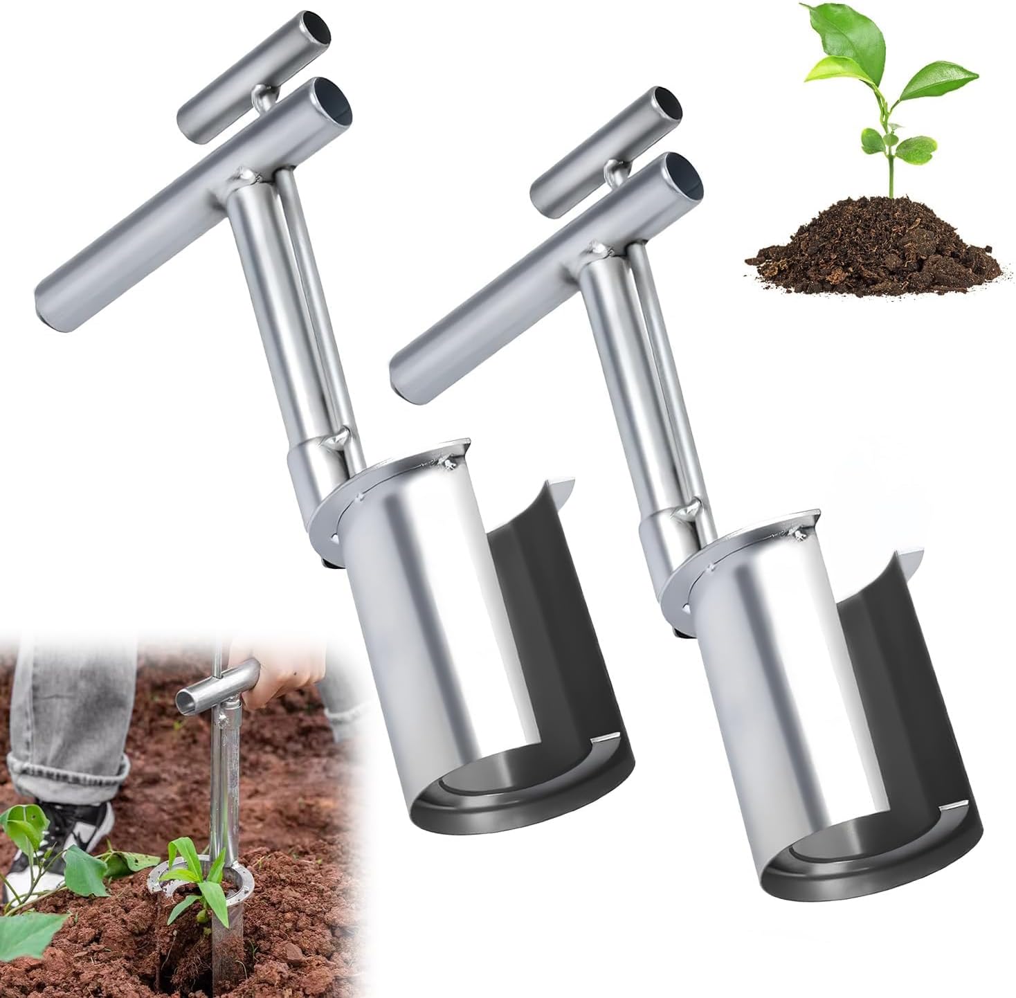 Plant and Fruit Tree Seedling Transplanter, Bulb Planter Tool Thickened Metal Plant Transporter, Long Handle Bulb Transplanter Garden Seedling Planter Tool Digging Planting Tools 2025 upgrade (1 pack)