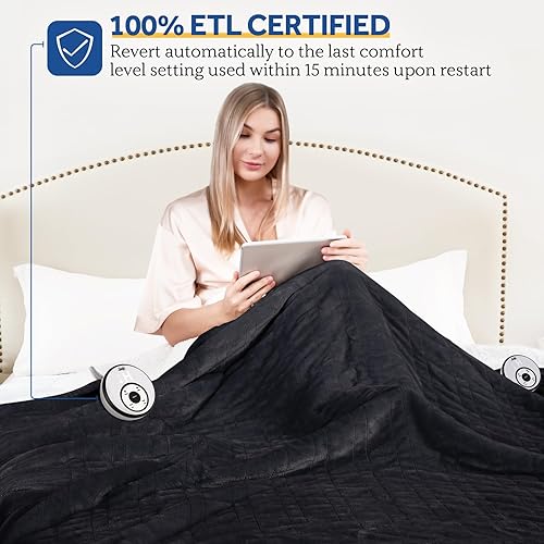 Miniatura 7 de Sealy Manta eléctrica 2023, tamaño individual, franela con manta térmica sherpa, lavable a máquina, 10 niveles de calefacción, 12 horas, apagado