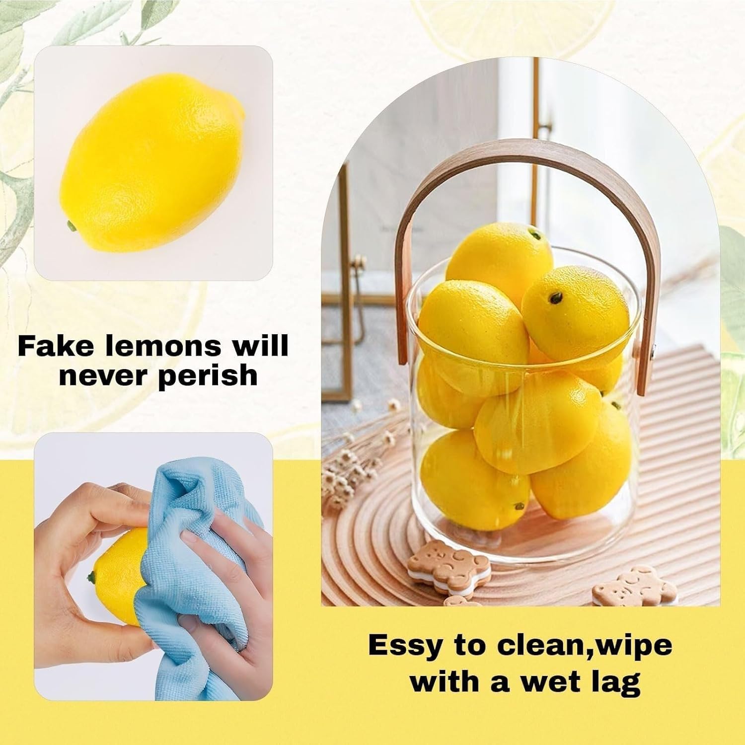 RUVOO Lifelike Faux Fruits Modle 20pcs Artificial Lemons, Fake Fruits for Home Kitchen Party Photo Props