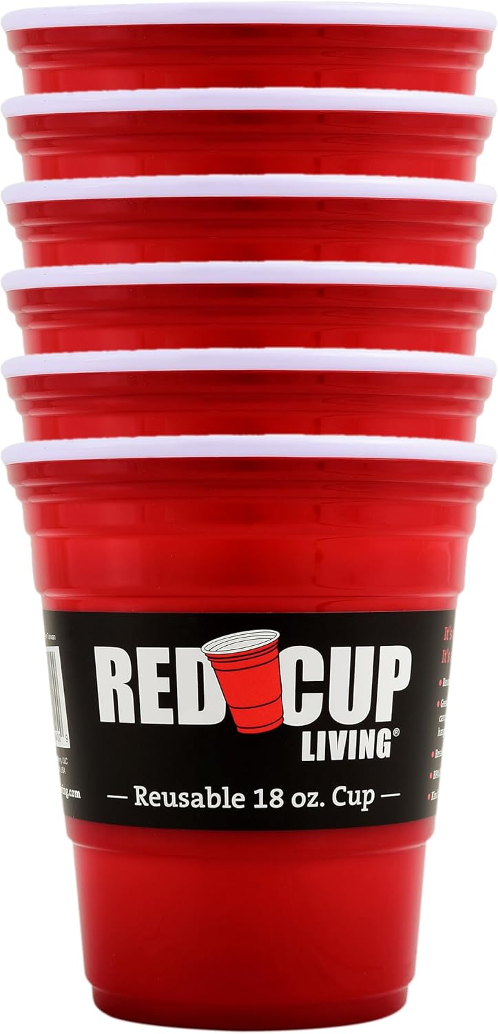 Red Cup Living 18oz Tumbler Cups  Reusable Plastic Drinking Glasses, Unbreakable Everyday Kitchen Cups, Travel Coffee Tumbler for Hot & Cold Drinks (6)