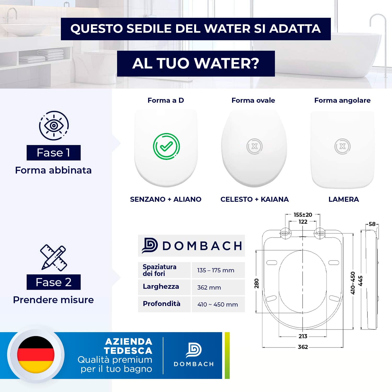 Coperchio WC di alta qualità con abbassamento automatico, rimovibile (bianco), sedile WC con abbassamento automatico, coperchio con abbassamento automatico, occhialini, sedile del water, coperchio WC,