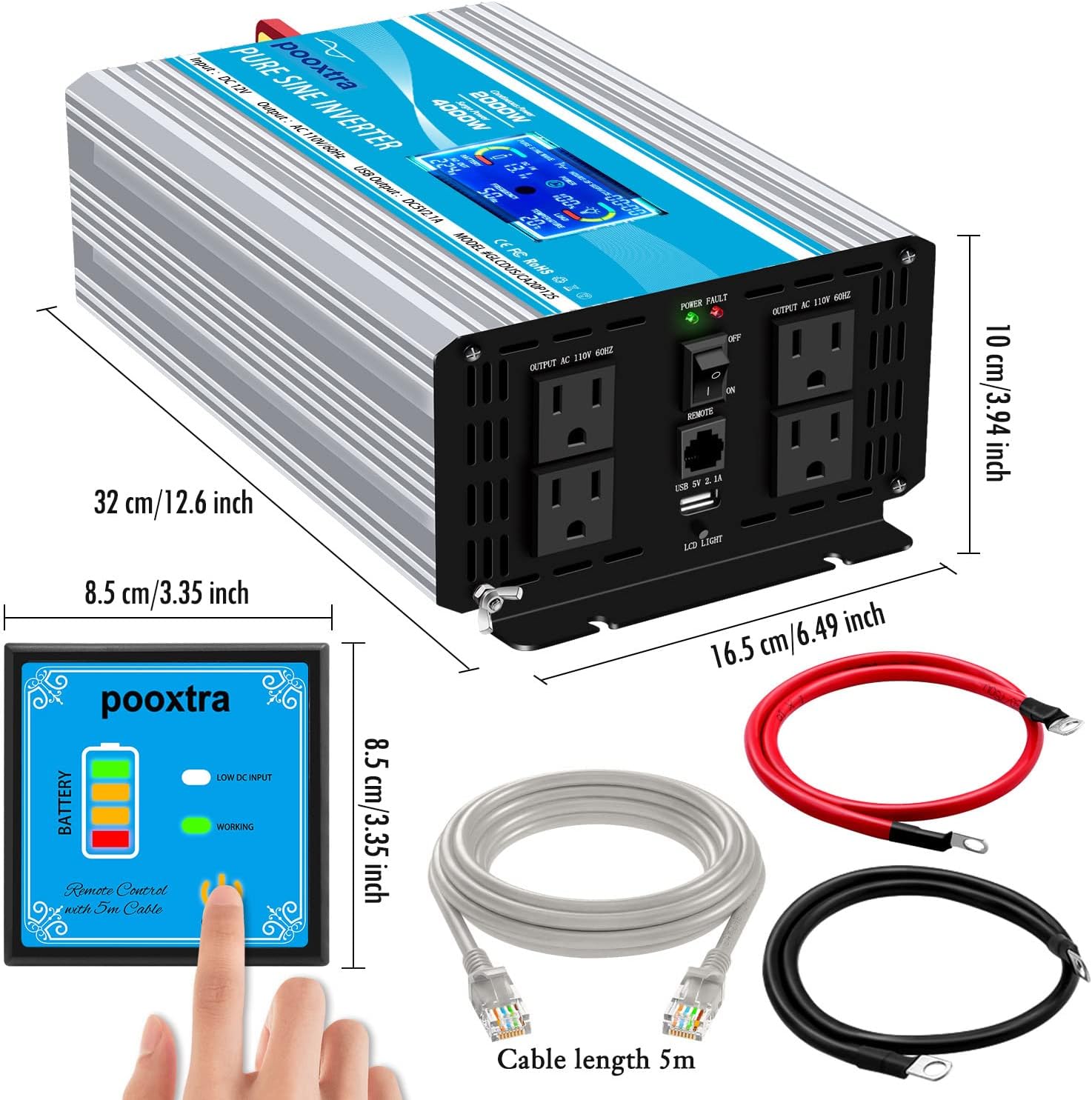 Buy 1 get 1 🔥 POOXTRA 2000 Watt Pure Sine Wave Inverter 12v to AC 110v with 4AC Power Outlets,Remote Control,2 Cooling Fans + LCD Display & USB Port for Home RV Emergency to Use(4000 watt Peak Power) Hottest Sales POOXTRA 2000 Watt Pure Sine Wave Inverter 12v to AC 110v with 4AC Power Outlets,Remote Control,2 Cooling Fans + LCD Display & USB Port for Home RV Emergency to Use(4000 watt Peak Power)