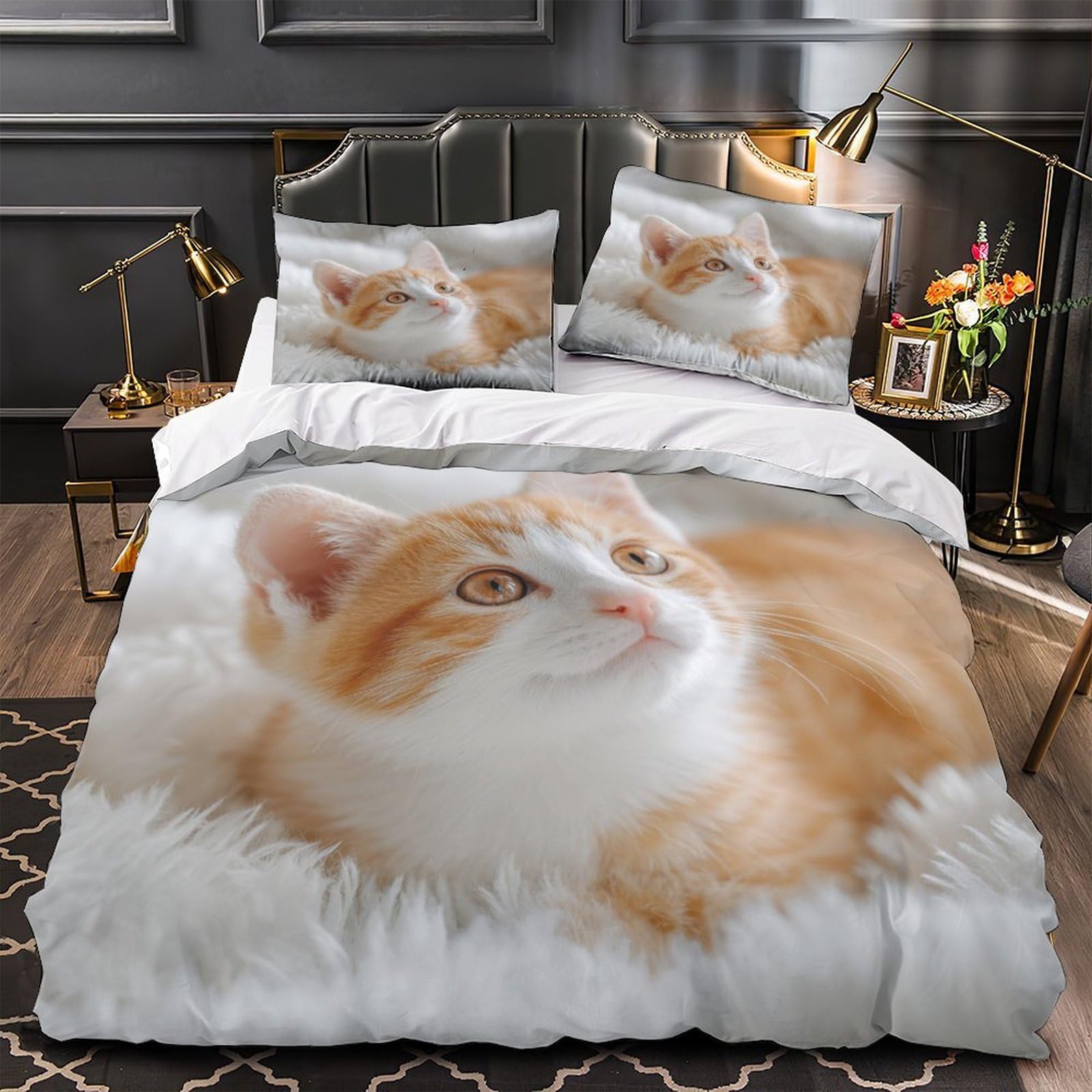 Housse de couette chaton mignon 140x200 parure lit microfibre
