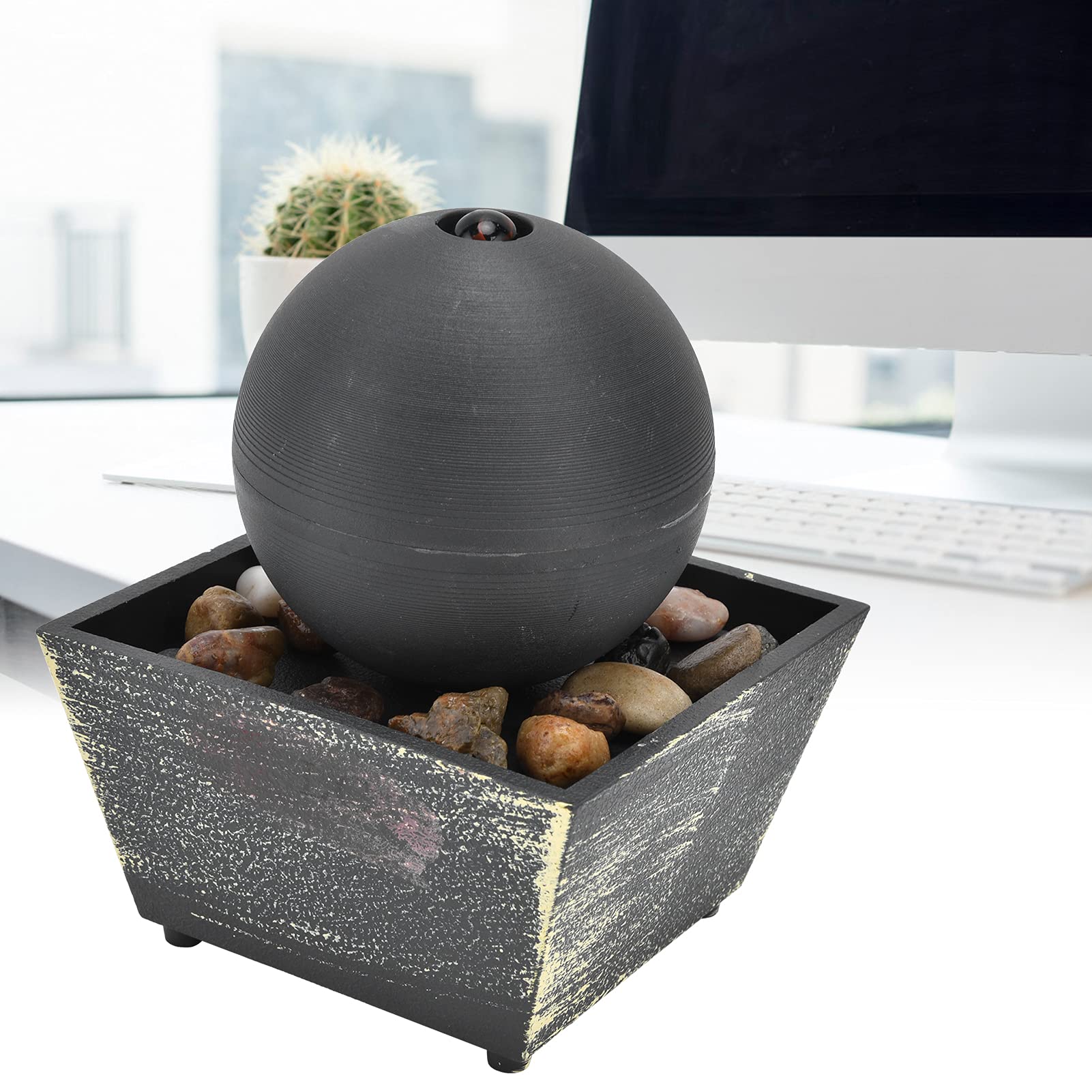 Spherical Flowing Water Fountain Decoration USB Indoor Tabletop Ball Fountain with LED Light and Stone Desktop Fountain Meditiation Desktop Fountains for Home Office