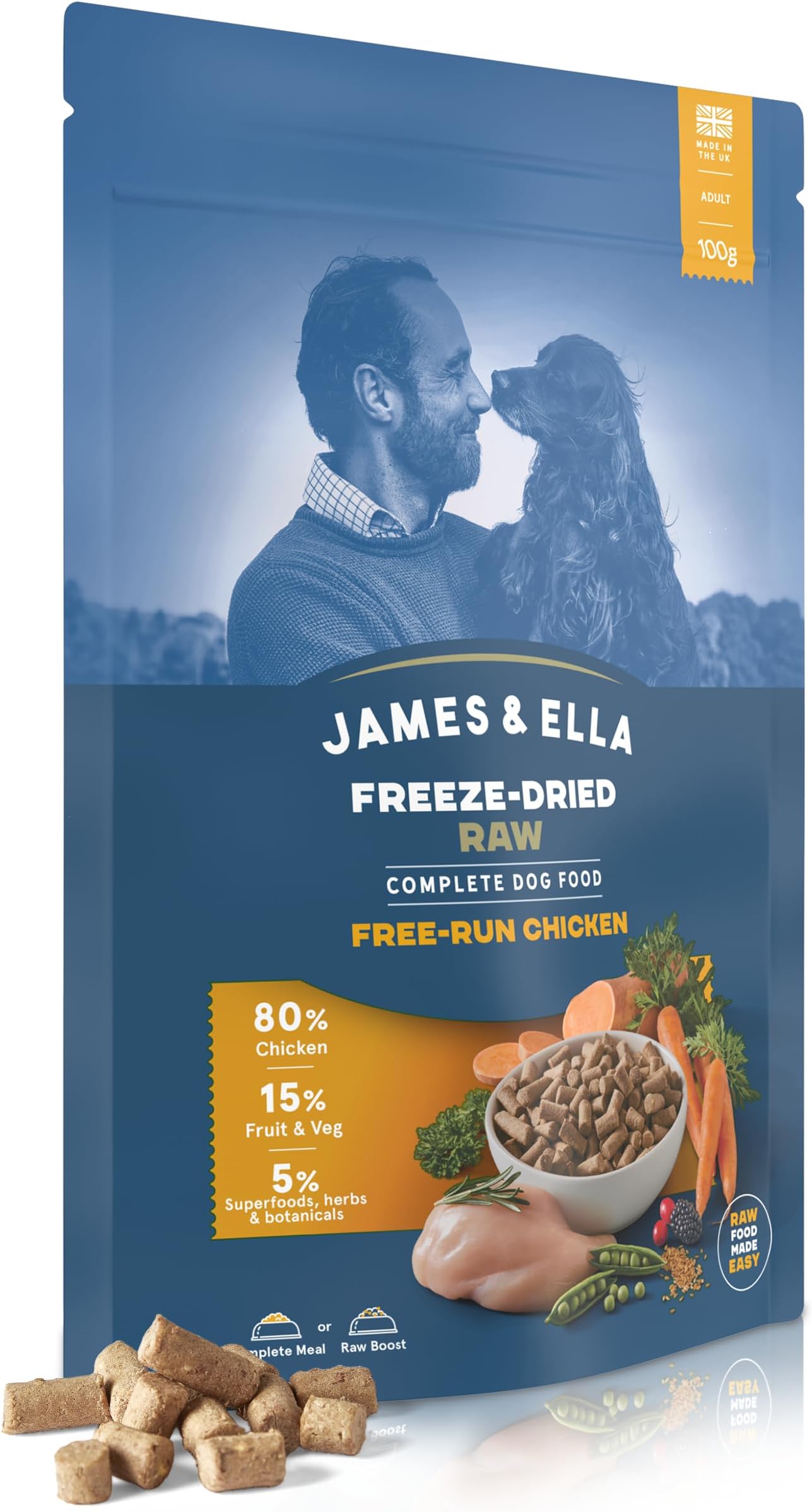 Complete Freeze-Dried Raw Dog Food Free Run Chicken ❘ Freeze-Dried Dog Food Packed with Protein, Essential Oils & Minerals for Happy, Healthy Dogs, Lightweight & Gluten Free (100g)