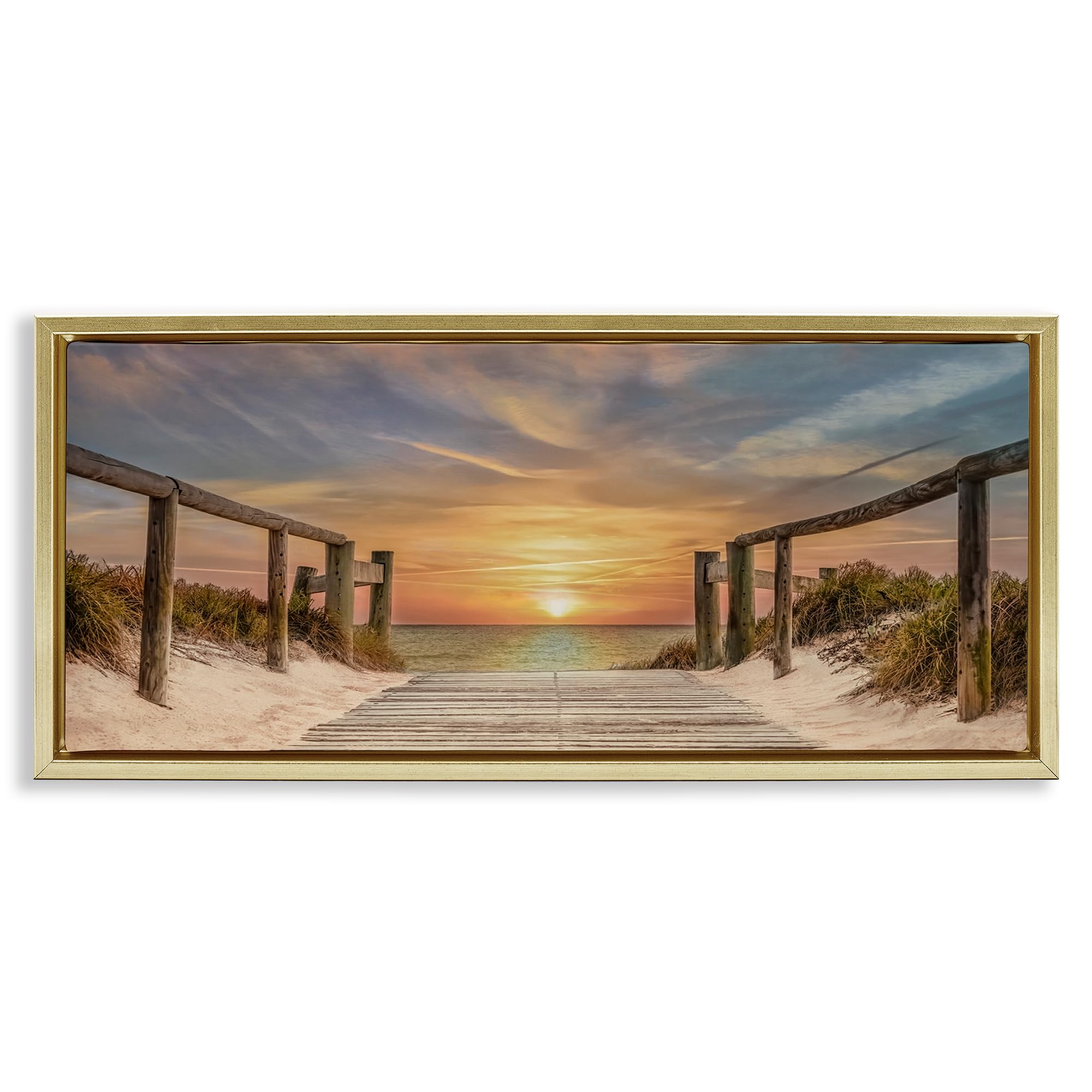 Stupell Industries Metallic Gold (Matte) 'Pathway To Sunset'| Floating Frame Canvas Art