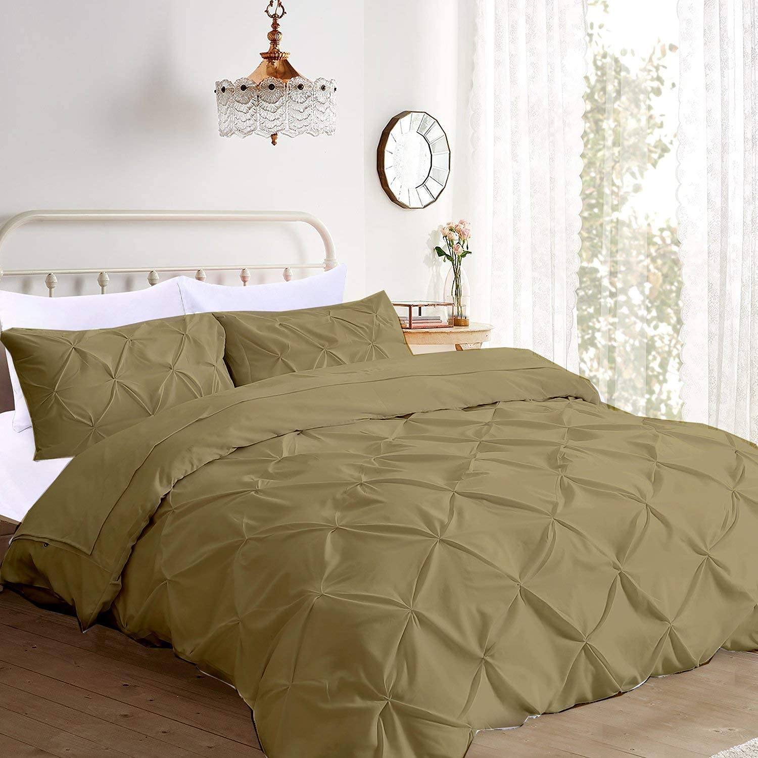 Pinch Duvet Cover Set 3 PC - 1 Zipper Closure Duvet Cover and 2 Pillow Cover, 100% Cotton 400 Thread Count, Rajai Cover , Quilt Cover , Blanket Cover Set- Taupe Solid, Single -66X90 Inch