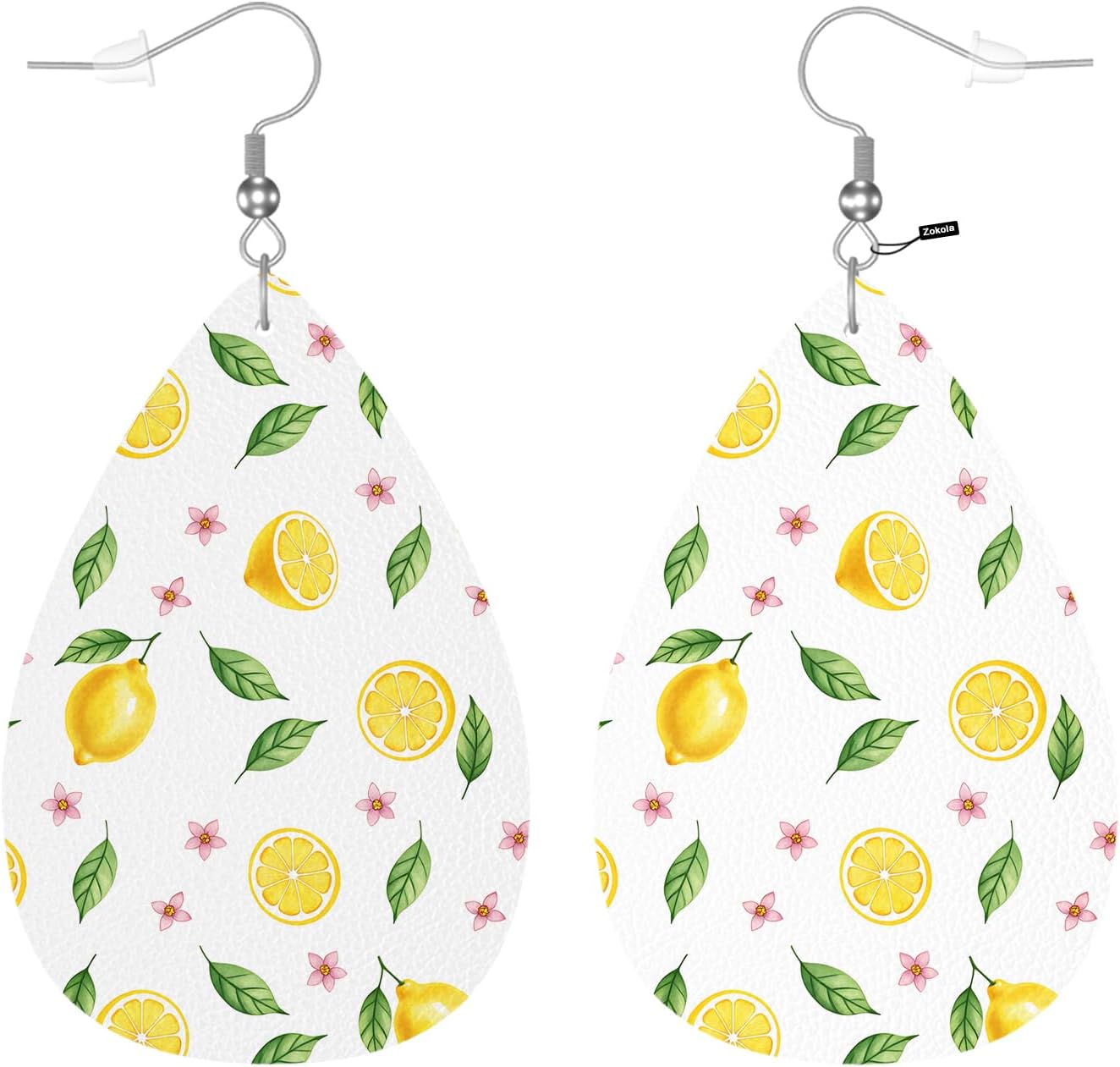 Zokola Lemon Earrings For Women Friends Gift, Fresh Lemons Summer Fruit Leaf Flowers Drop Earrings Set, Lightweight Hook Teardrop Hook Faux Leather Earrings Jewelry