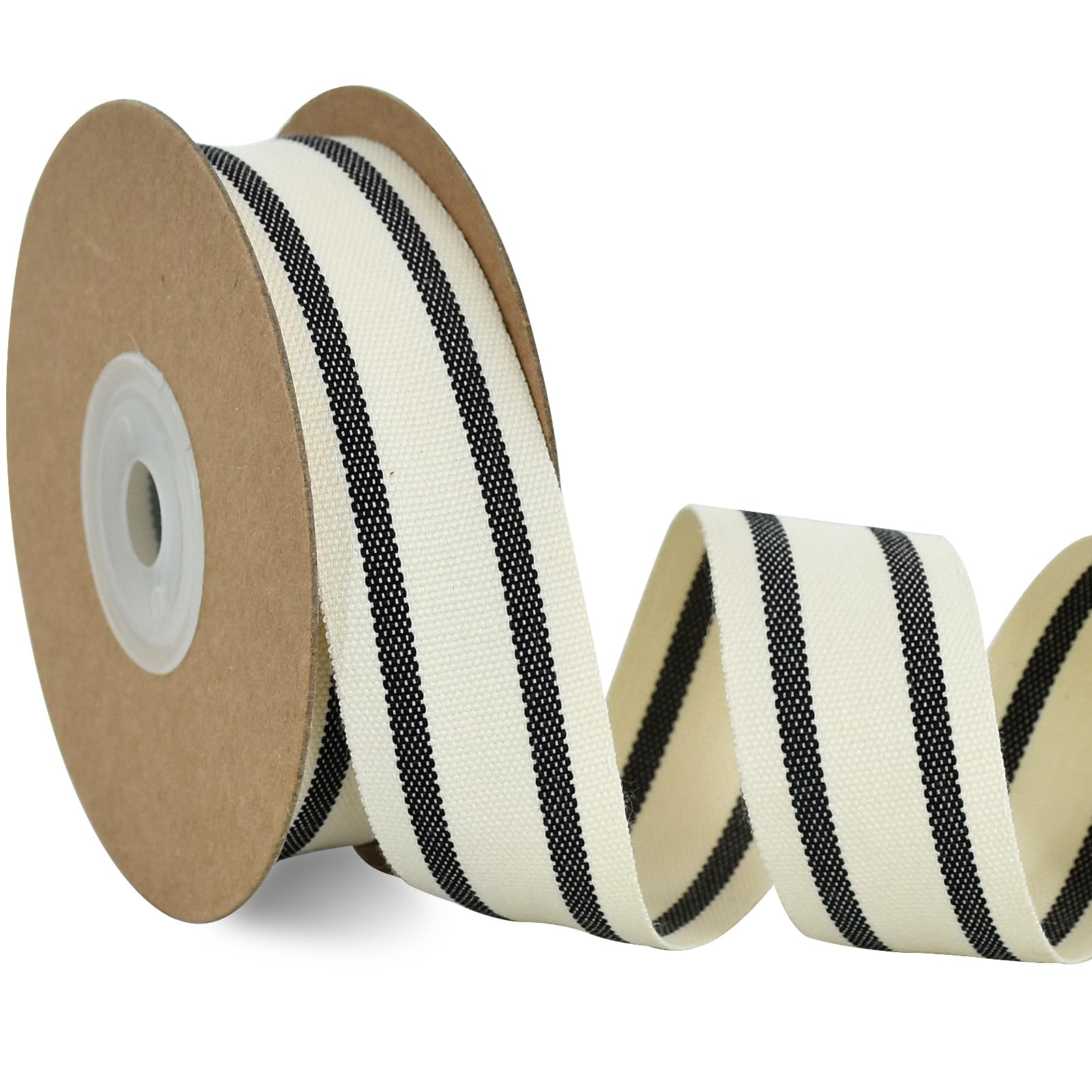 RIBBOOO 2.5cm Black Striped Cotton Ribbon for DIY Craft Gift Wrapping Floral Bouquet Natural Cotton Christmas Ribbon for Valentine's Day Wedding Birthday and Party Decoration — image 1