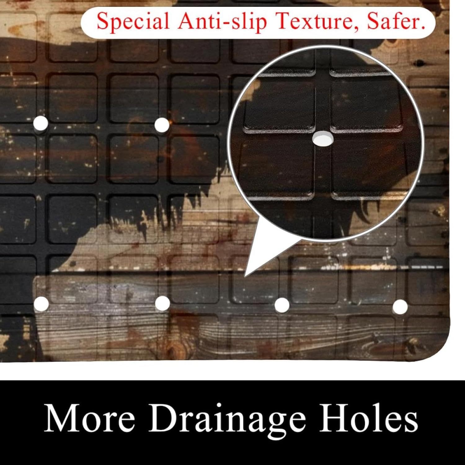 Bathtub Mats for Shower Tub, Elk on Wooden Background Anti-Slip Bath Mats for Inside Tub, Bathroom Shower Mats with Drain Holes and Suction Cups