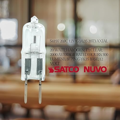 Miniatura 4 de Satco S4197 - Bombilla halógena T3 de 20 W, 300 lúmenes, base GY6.35, 12 voltios, regulable (paquete de 5)