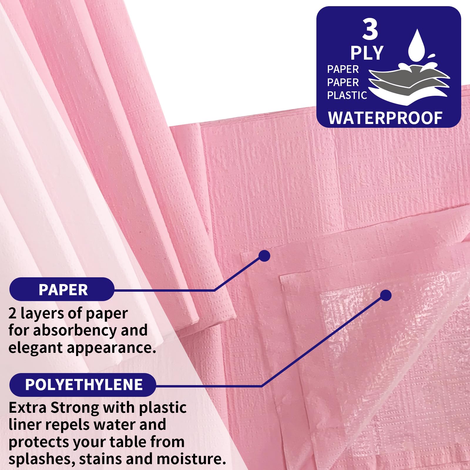 Dozobeede [6 Pack] Pink Square Tablecloths 54x54 Inch, Disposable Paper Table Cloth for Square and Round Tables, Waterproof 3-Ply Paper & Plastic Table Cover for Party Valentine's Day Wedding : Home