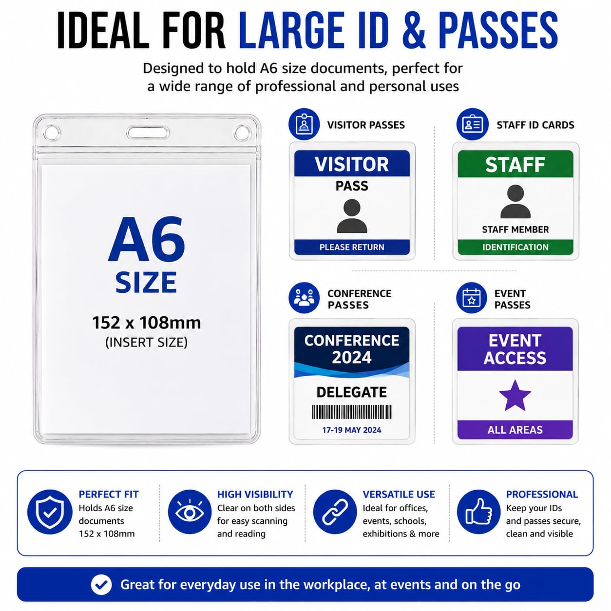 Porta badge trasparente, formato A6, dimensioni interne 152 x 108 mm Pacl 100