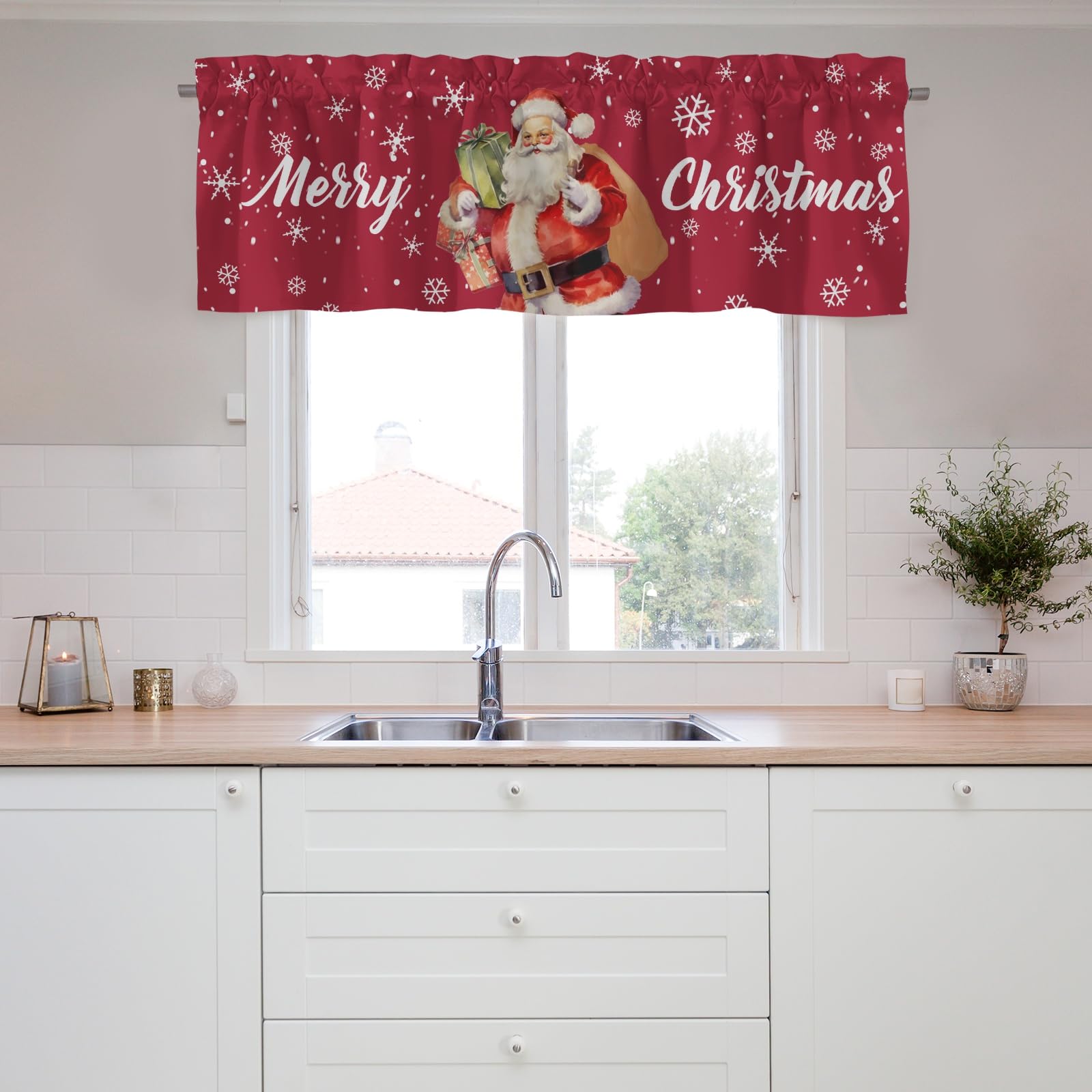 Christmas Valance Curtains,Curtain Valance Window,Blackout Valance Curtains,Rod Pocket Short Window Valance Curtains,Farmhouse Country Window Curtains for Kitchen Window Bathroom Living Room Bedroom