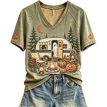 Halloween V Neck Tops for Women Lightweight Funny Graphic Vintage Shirts