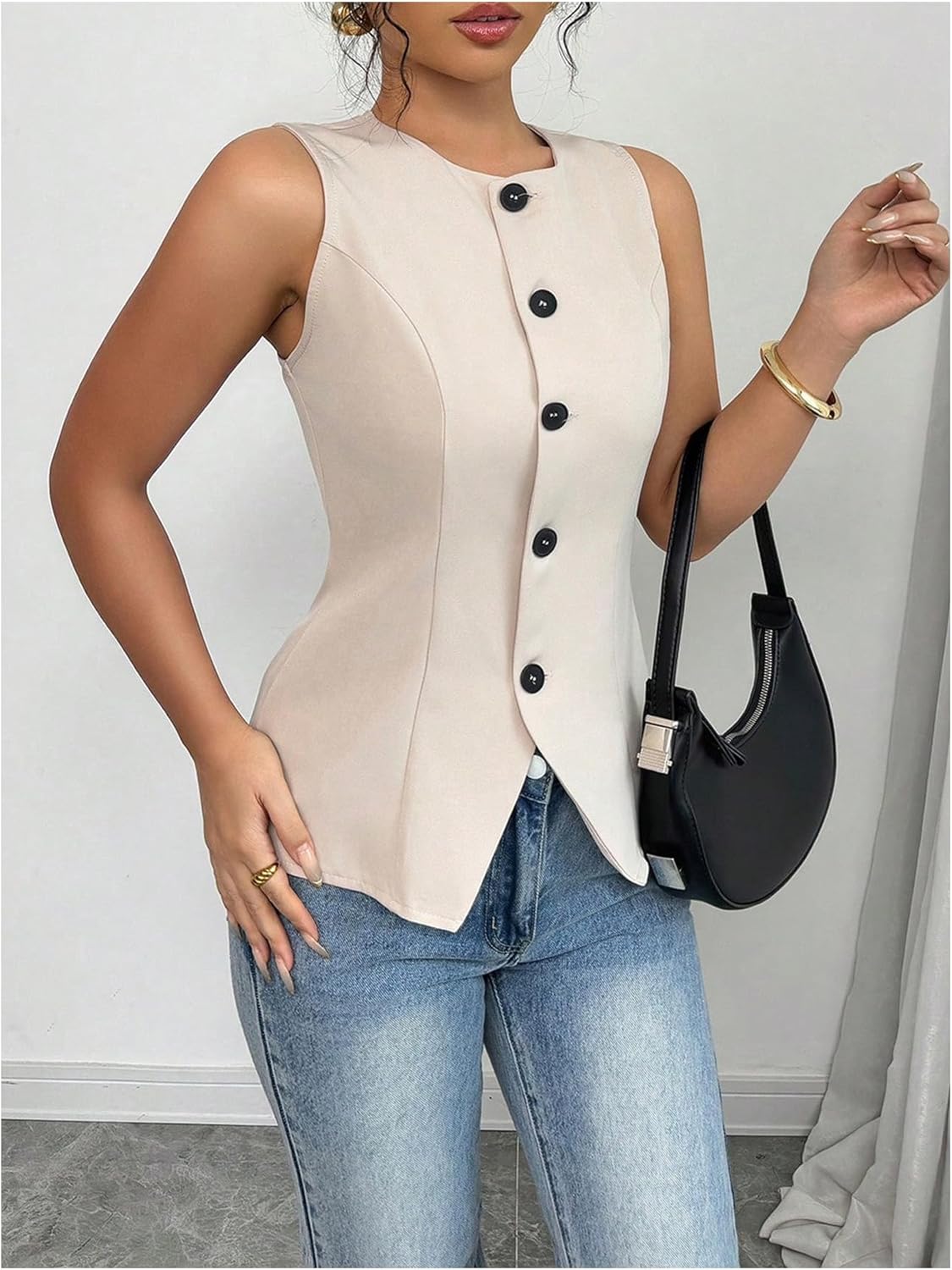 SweatyRocks Women's Sleeveless Button Up Blouse Office Work Shirt Summer Vest Tops - Image 4