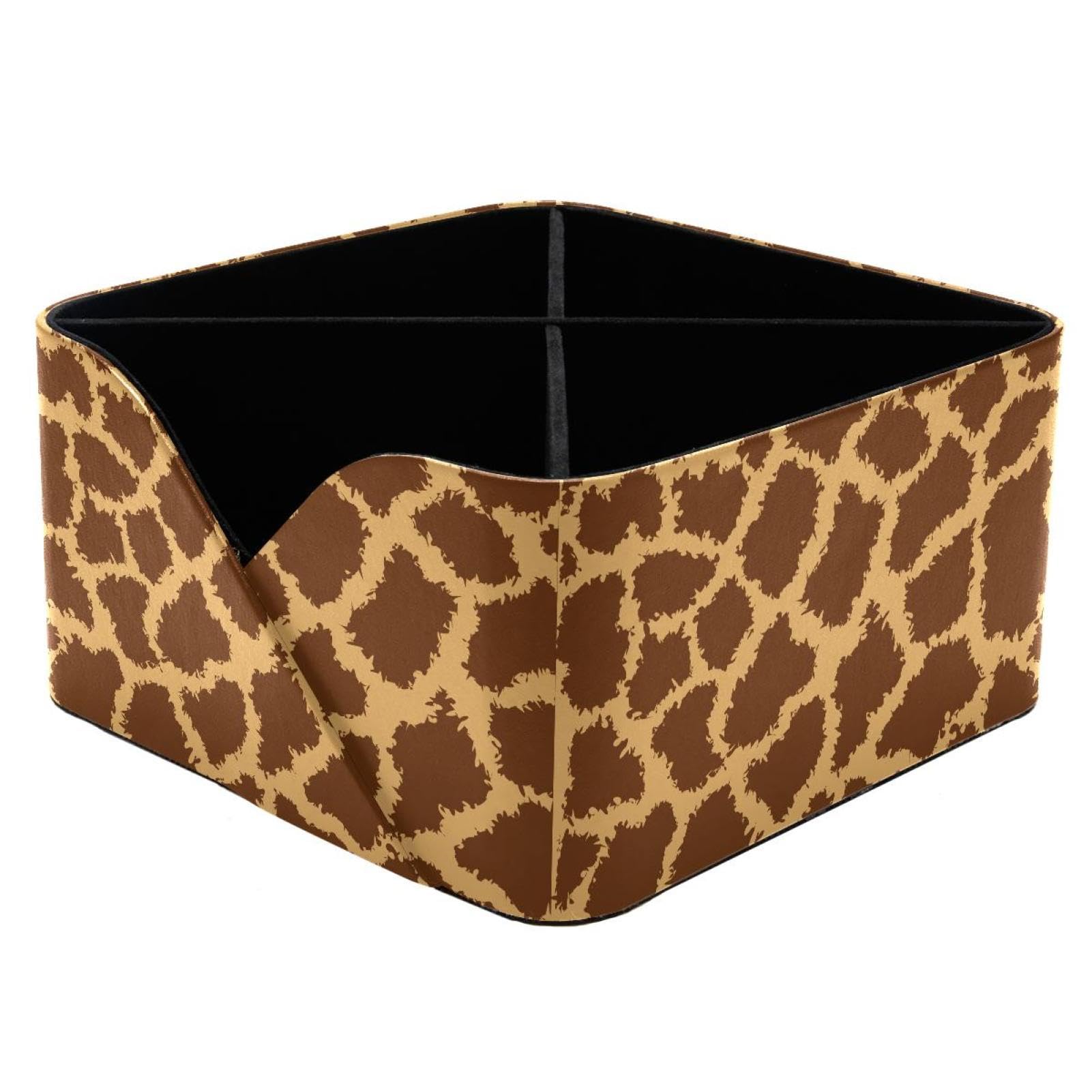 KengjuTesu Giraffe Print Desktop Organizer Pen Holder, Rectangular Pencil Cup for Office, Study and Makeup Stations